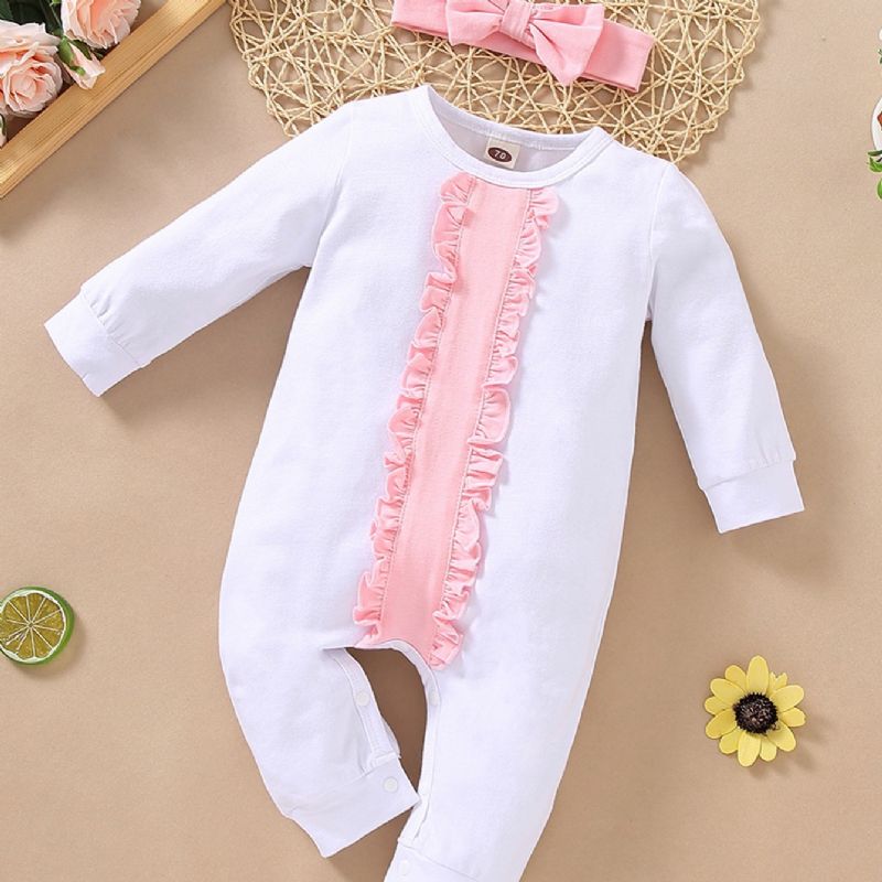 2 St Söt Bomull Bebis Flickor Romper Jumpsuit & Pannband