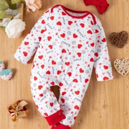 2st Bebis Flickor Heart Print Långärmad Jumpsuit Romper & Pannband Set Kläder