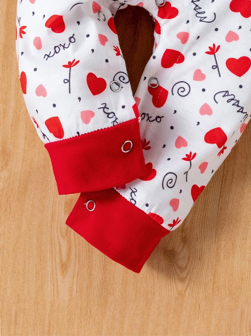 2st Bebis Flickor Heart Print Långärmad Jumpsuit Romper & Pannband Set Kläder