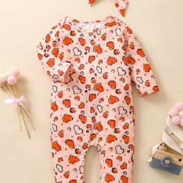 2st Flickor Heart Print Långärmad Jumpsuit & Hårband Set