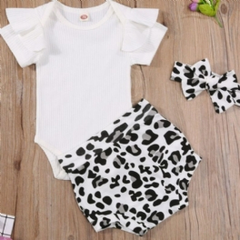 3st Bebis Flickor Volanger Ärm Onesie Outfit Jumpsuit Med Pannband