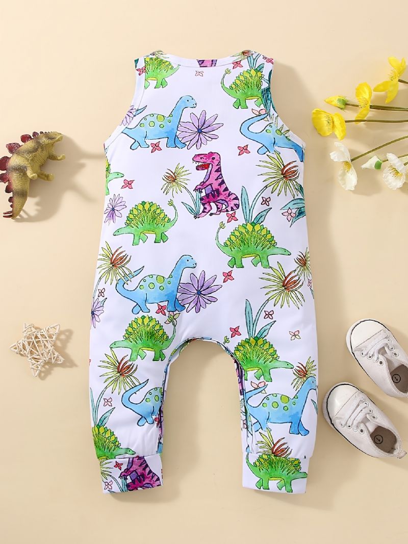 Bebis Flickor Ärmlösa Byxor Jumpsuit Med Tecknad Dinosaurie Prin