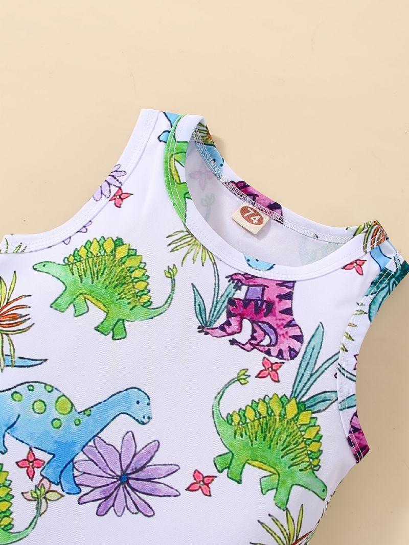 Bebis Flickor Ärmlösa Byxor Jumpsuit Med Tecknad Dinosaurie Prin