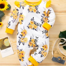 Bebis Flickor Blommigt Tryckt Mönster Kontrast Trim Jumpsuit