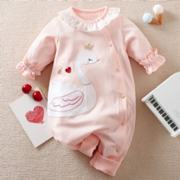 Bebis Flickor Bomulls Jumpsuits Långärmade Rompers Med Swan Print