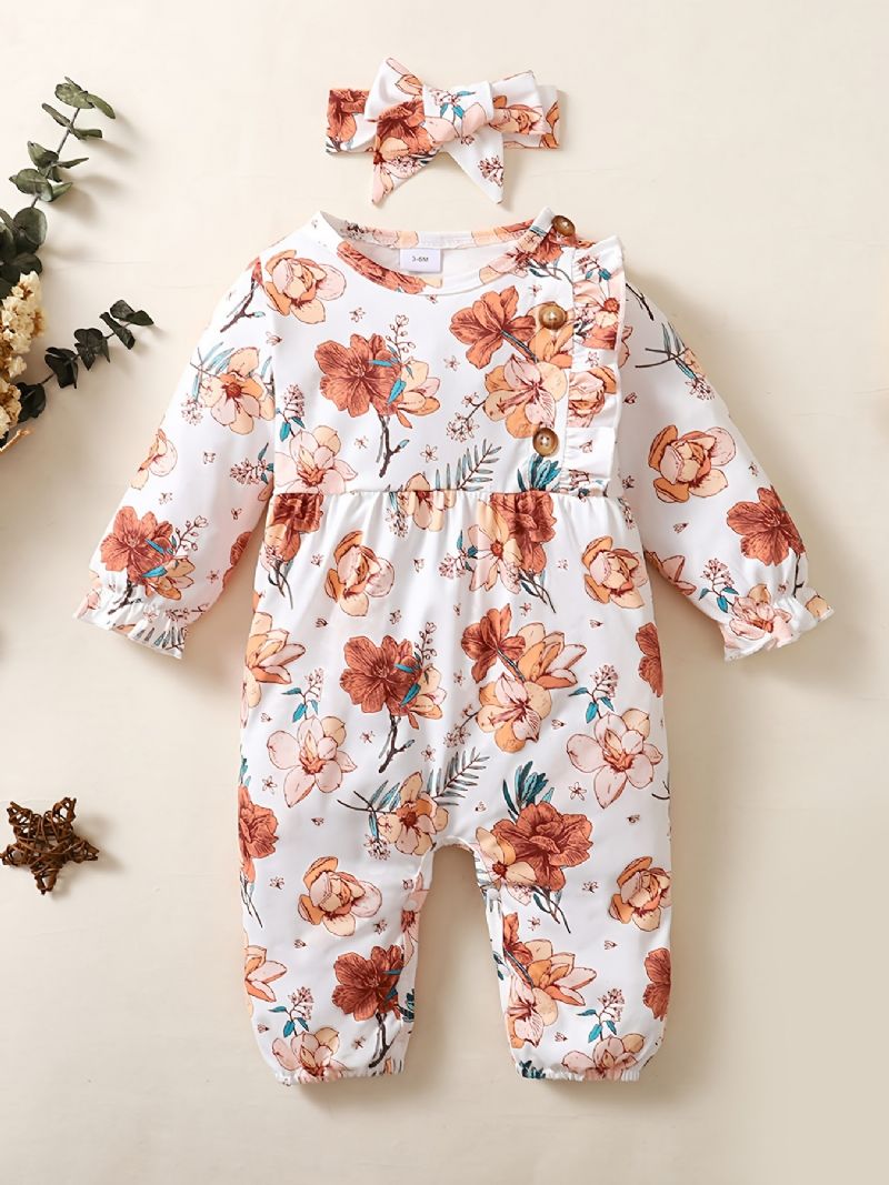 Bebis Flickor Bomulls Jumpsuits & Pannband Set