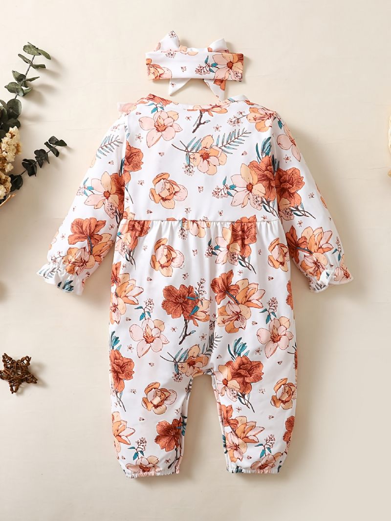 Bebis Flickor Bomulls Jumpsuits & Pannband Set