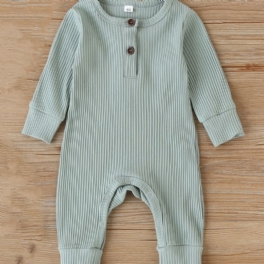 Bebis Flickor Casual Ribbed Romper Solid Långärmad Jumpsuit Barnkläder