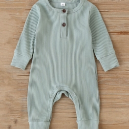 Bebis Flickor Casual Ribbed Romper Solid Långärmad Jumpsuit Barnkläder