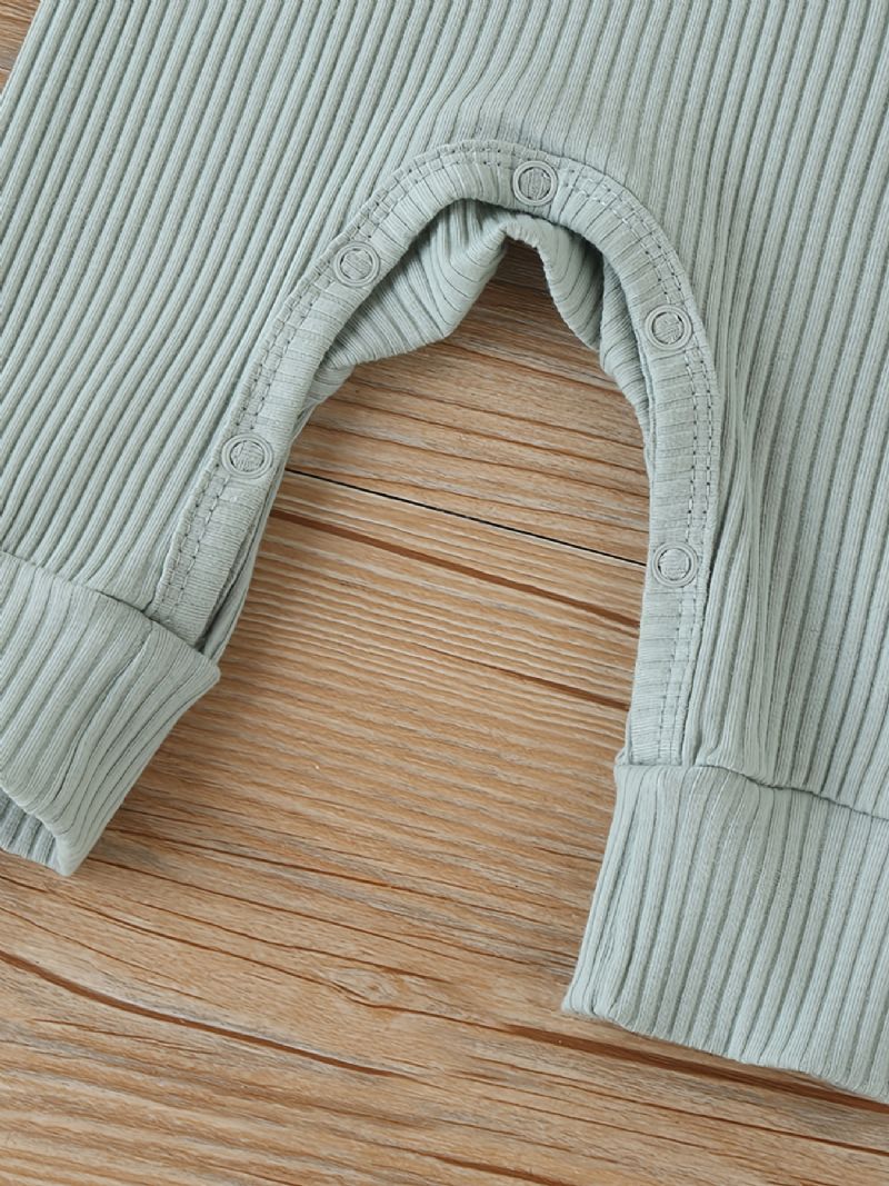 Bebis Flickor Casual Ribbed Romper Solid Långärmad Jumpsuit Barnkläder