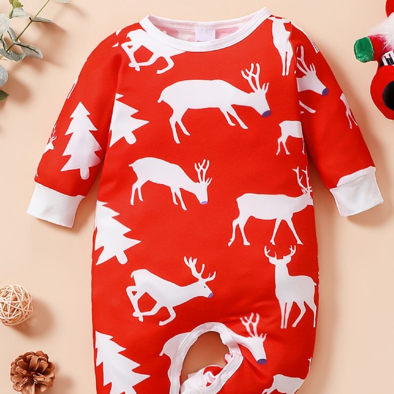 Bebis Flickor Christmas Deer Cartoon Print Långärmad Jumpsuit Romper Kläder