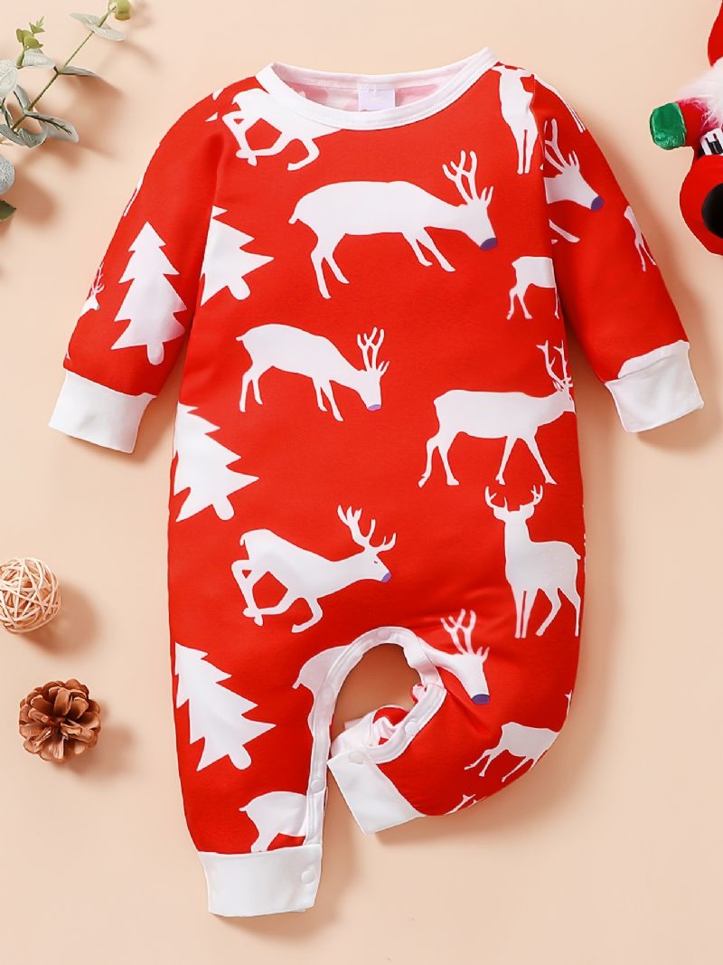 Bebis Flickor Christmas Deer Cartoon Print Långärmad Jumpsuit Romper Kläder