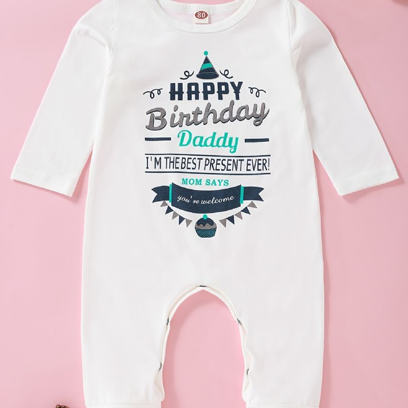 Bebis Flickor Grattis På Födelsedagen Daddy Tryckt Långärmad Jumpsuit Romper