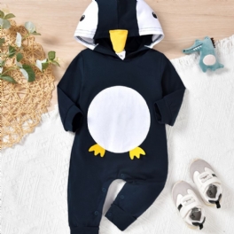 Bebis Flickor Hooded Jumpsuits Med Tecknad Penguin Design