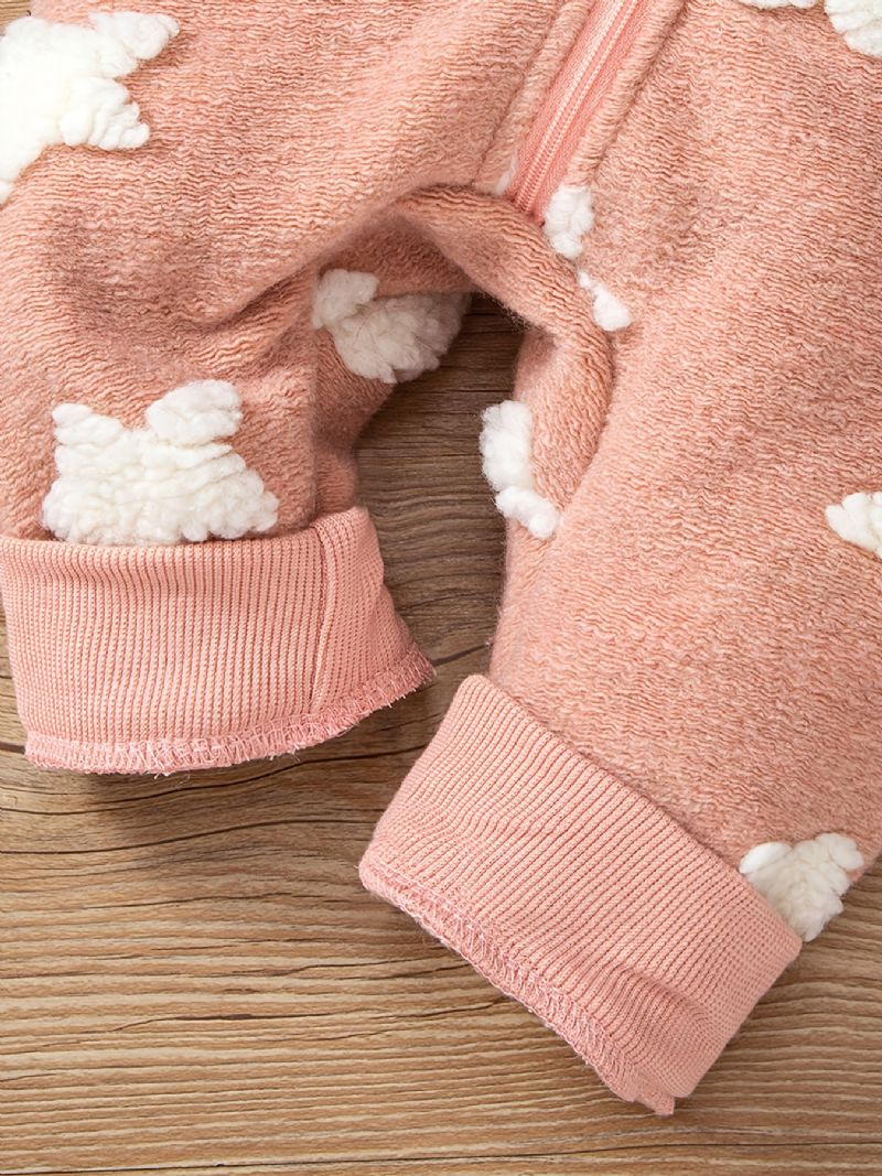 Bebis Flickor Huvjacka I Fleece Med Rosett Stjärndekor För Vinter Bebiskläder