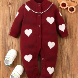 Bebis Flickor Jumpsuit Heart Print Knitted Button