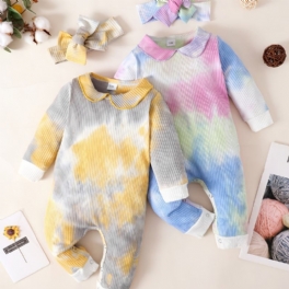 Bebis Flickor Jumpsuits Långärmad Tie Dye Rompers & Bow Pannband Set