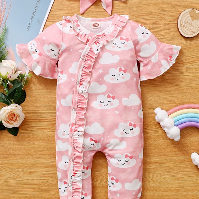 Bebis Flickor Jumpsuits & Pannband Set Med Cloud Print