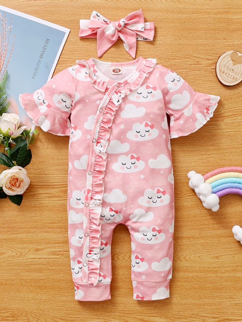 Bebis Flickor Jumpsuits & Pannband Set Med Cloud Print