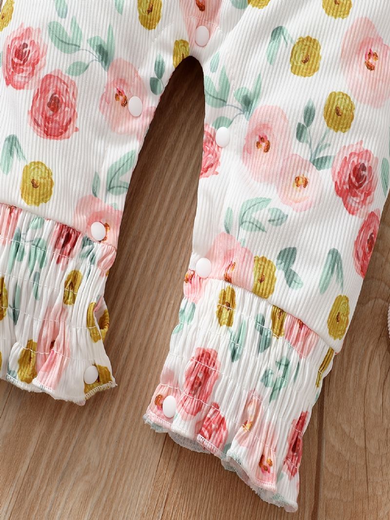Bebis Flickor Långärmade Blommönster Jumpsuit + Pannband Set Romper Bebiskläder