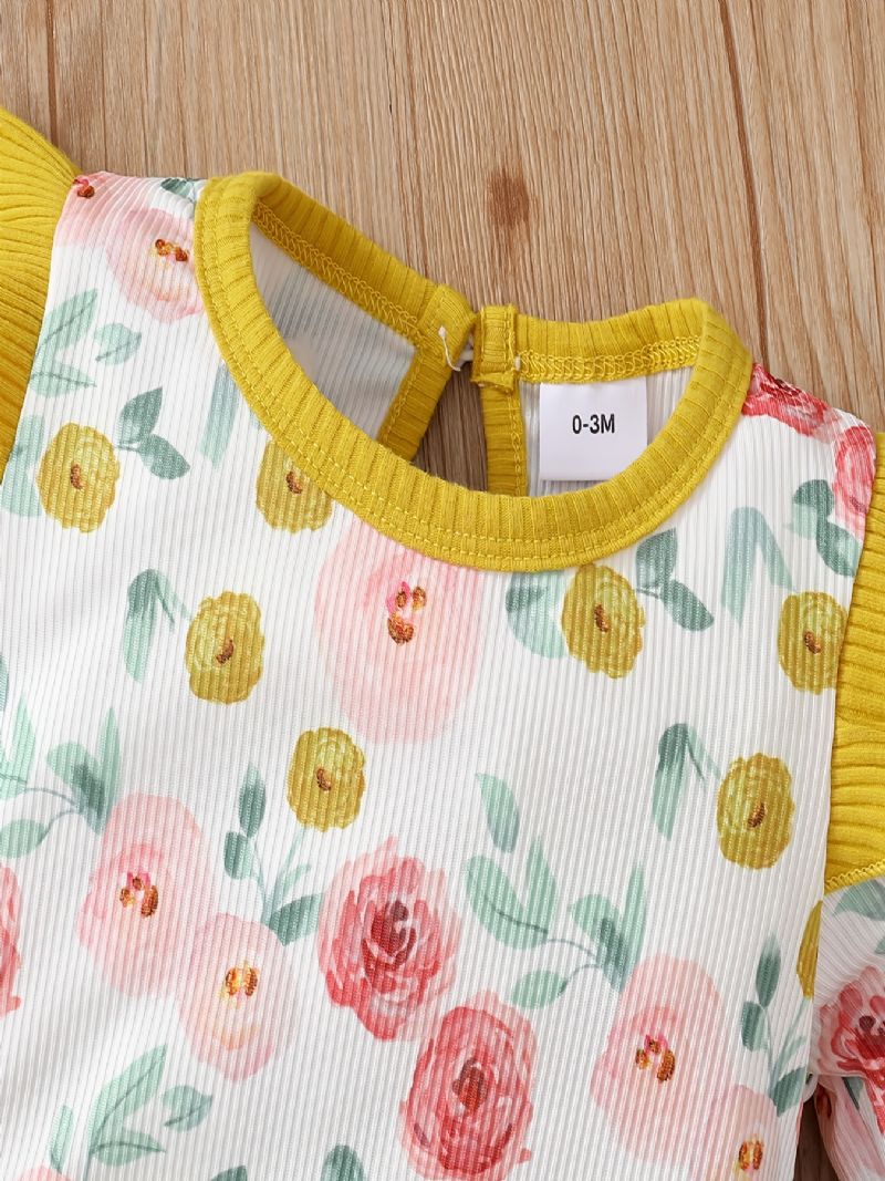 Bebis Flickor Långärmade Blommönster Jumpsuit + Pannband Set Romper Bebiskläder