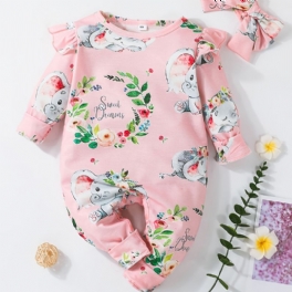 Bebis Flickor Långärmade Jumpsuits Med Blomma Elefanttryck