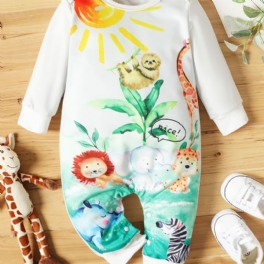 Bebis Flickor Långärmade Jumpsuits Rompers Med Djurtryck