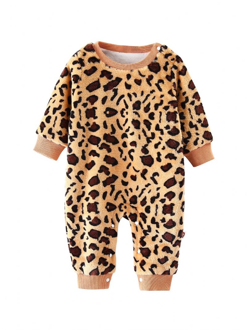Bebis Flickor Leopard Mönster Jumpsuit Bomull Långärmad Onsie För Vinter Bebiskläder
