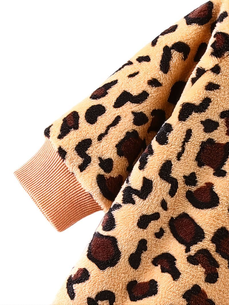 Bebis Flickor Leopard Mönster Jumpsuit Bomull Långärmad Onsie För Vinter Bebiskläder