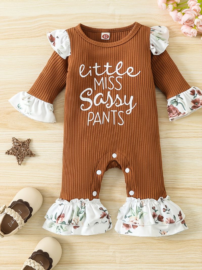 Bebis Flickor Letter Flying Sleeve Långärmad Romper Jumpsuit Med Tryck
