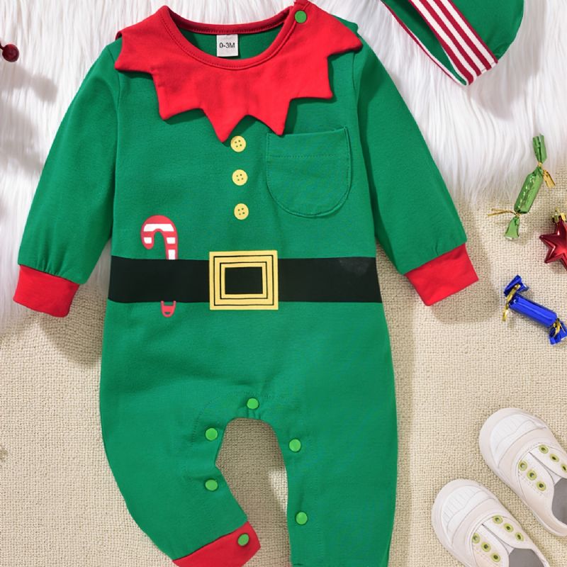 Bebis Flickor Pojkar Bomull Jumpsuits & Hatt Set För Jul