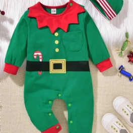 Bebis Flickor Pojkar Bomull Jumpsuits & Hatt Set För Jul