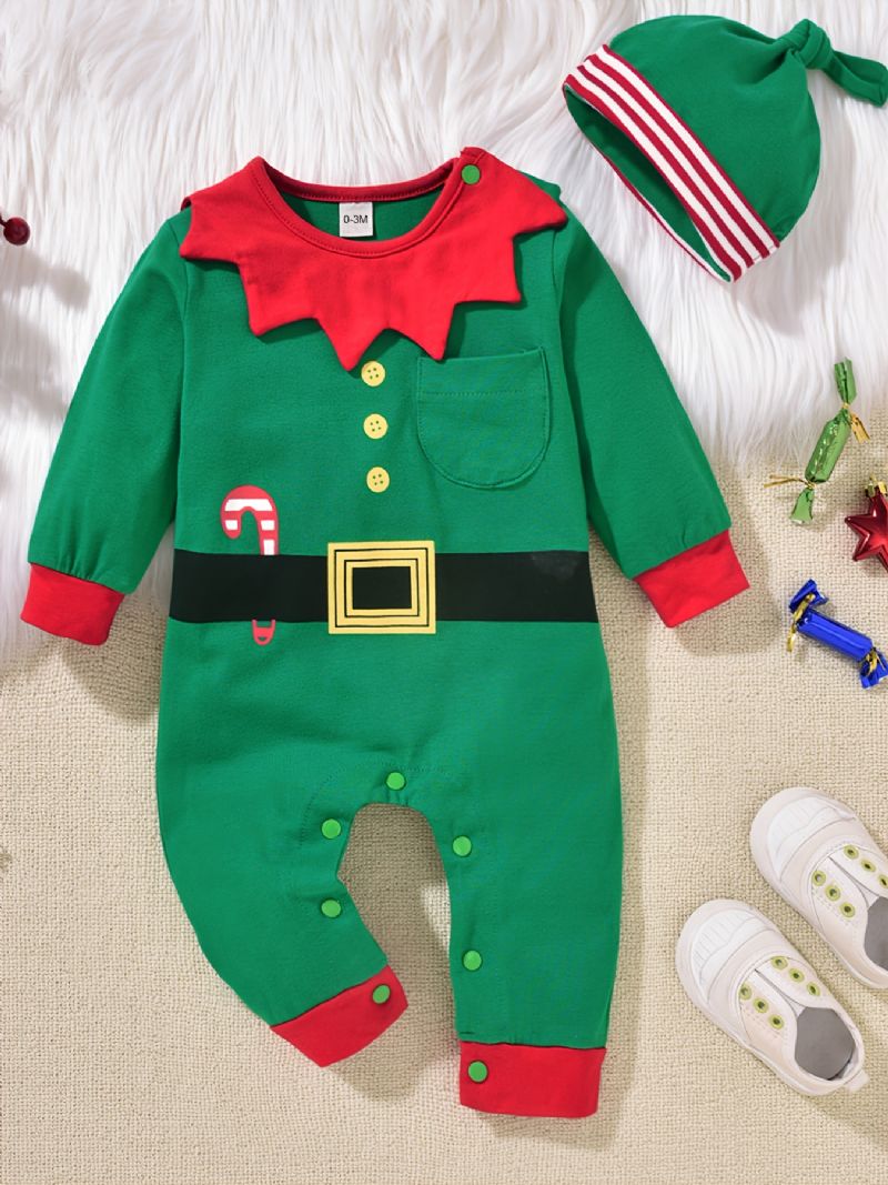 Bebis Flickor Pojkar Bomull Jumpsuits & Hatt Set För Jul