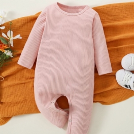 Bebis Flickor Pojkar Ribbstickad Långärmad Jumpsuit Romper Bebiskläder För Nyfödda Spädbarn