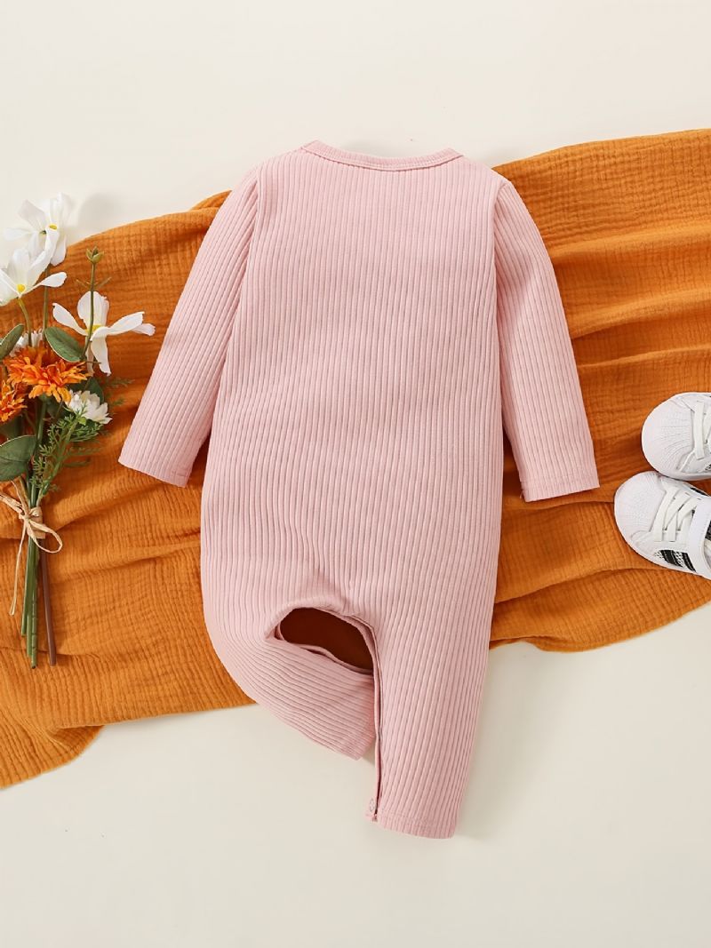 Bebis Flickor Pojkar Ribbstickad Långärmad Jumpsuit Romper Bebiskläder För Nyfödda Spädbarn