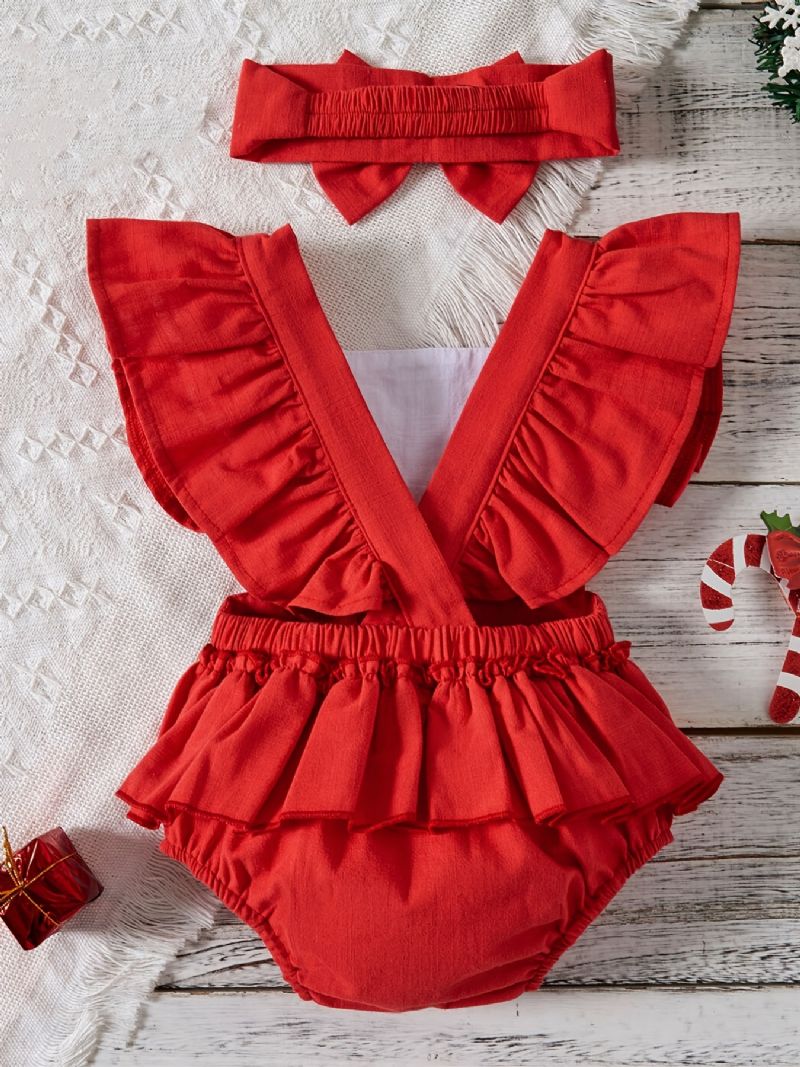 Bebis Flickor Pojkar Volanger Ärm Romper + Pannband Set Bodysuit Onesie Jumpsuit Bebiskläder Till Jul