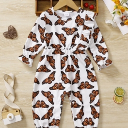 Bebis Flickor Romper Butterfly Print Volanger Långärmad Jumpsuit Barnkläder