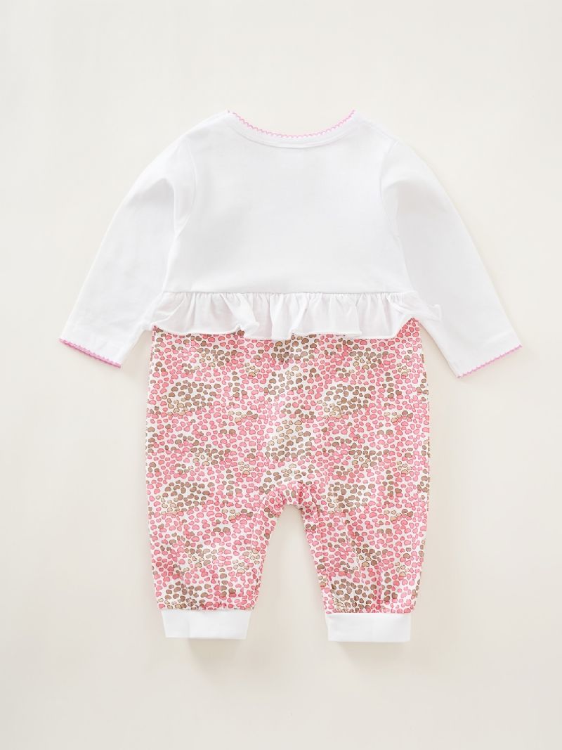 Bebis Flickor Rompers Söt Tecknad Djur Långärmad Blommig Trim Rund Hals Jumpsuit