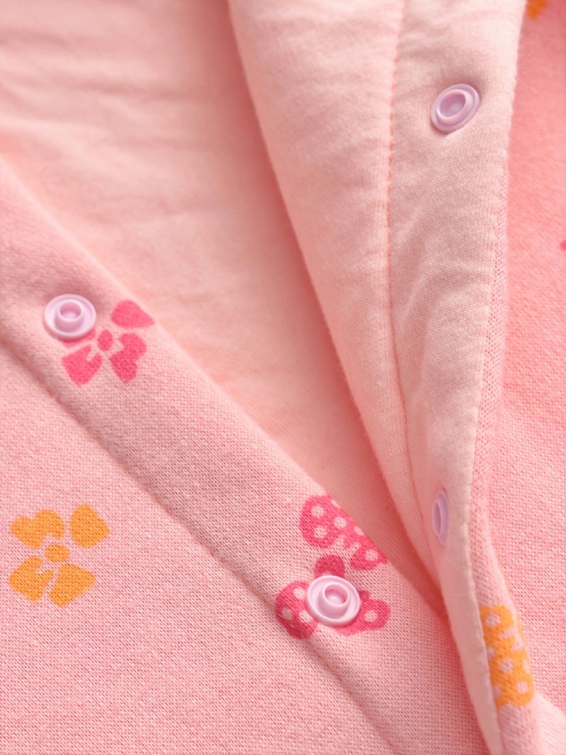 Bebis Flickor Rosa Söt Rosett Tryck Bomull Bekväm Huv Jumpsuit Höst Vinter