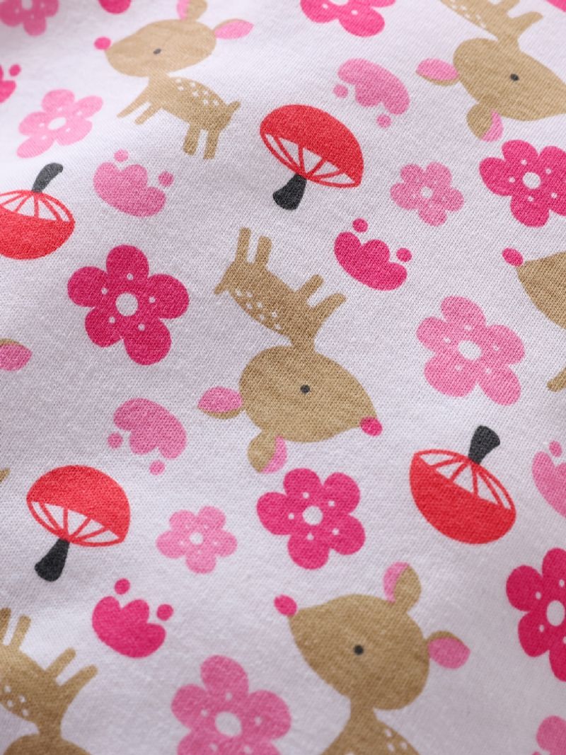 Bebis Flickor Söt Tecknad Blomma Hjort Print Romper Långärmad Crew Neck Casual Jumpsuit