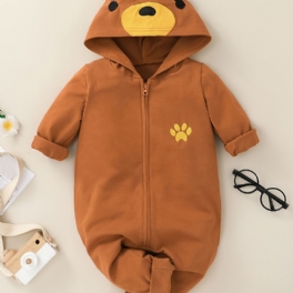 Bebis Flickor Söt Tecknad Långärmad Hooded Bear Ears Jumpsuit Kläder