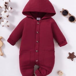 Bebis Flickor Solid Crew Neck Hooded Jumpsuit Romper Bebiskläder