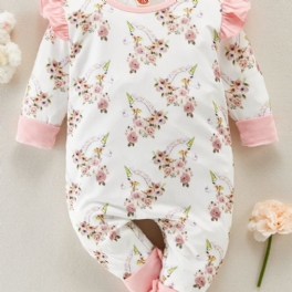 Bebis Flickor Unicorn Blommig Tryckt Volang Jumpsuit