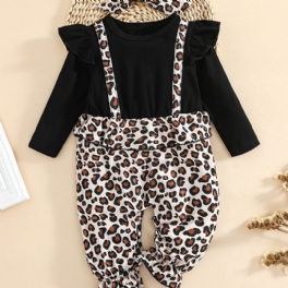 Bebis Flickor Volang Långärmad Patchwork Jumpsuit Med Leopardtryck Bebiskläder