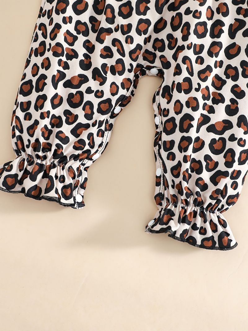 Bebis Flickor Volang Långärmad Patchwork Jumpsuit Med Leopardtryck Bebiskläder