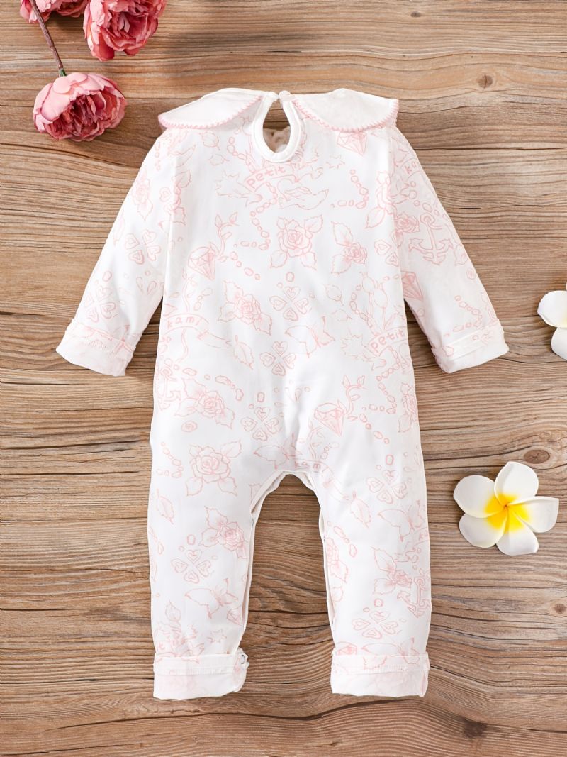 Bebis Flickor Volanger Ärmar Jumpsuit Långärmad Tröja Med Blommönster