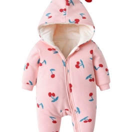 Bebis Happy Cherry Print Jumpsuit Fleece Rompers