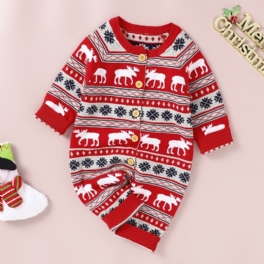 Bebis One Piece Sweater Långärmad Stickad Jumpsuit Romper Med Älgmönster För Vinter Julkläder