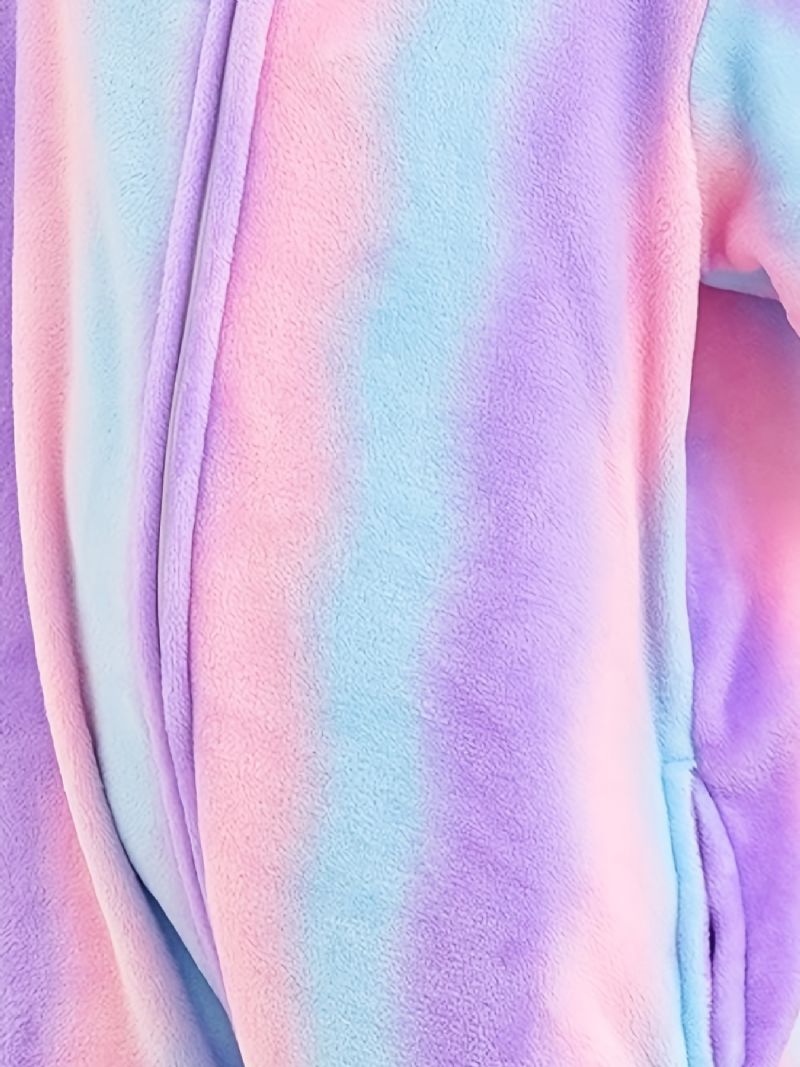 Bebis Pojkar Flickor Huva Flanell Pyjamas Tie Dye Mjuk Varm Dragkedja Jumpsuit Barnkläder Vinter