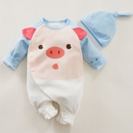 Bebis Pojkar Flickor Jumpsuits Med Piggy Design & Hatt Set